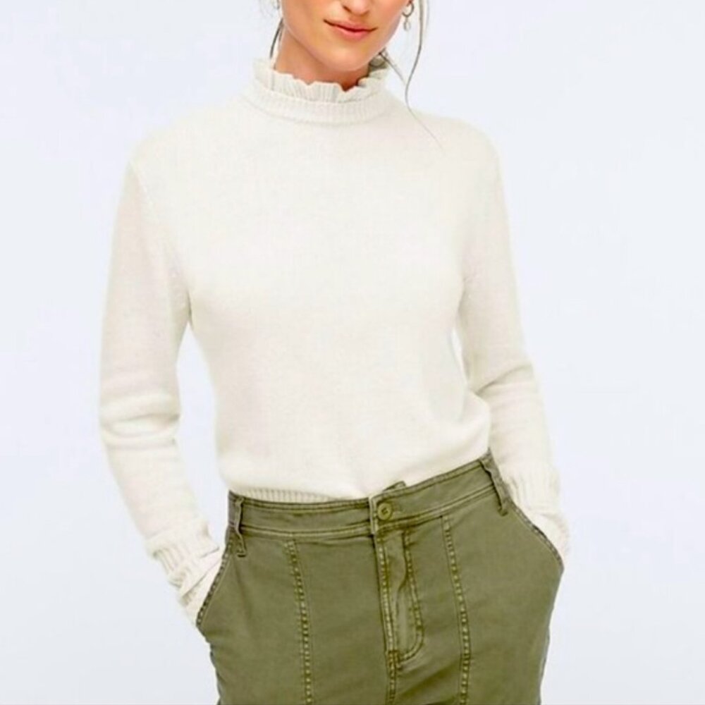 J. Crew women's M ruffle neck sweater alpaca blend‎ cream long sleeve